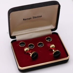 Mens Tuxedo  Barbell Cufflinks and Studs Gold Filled